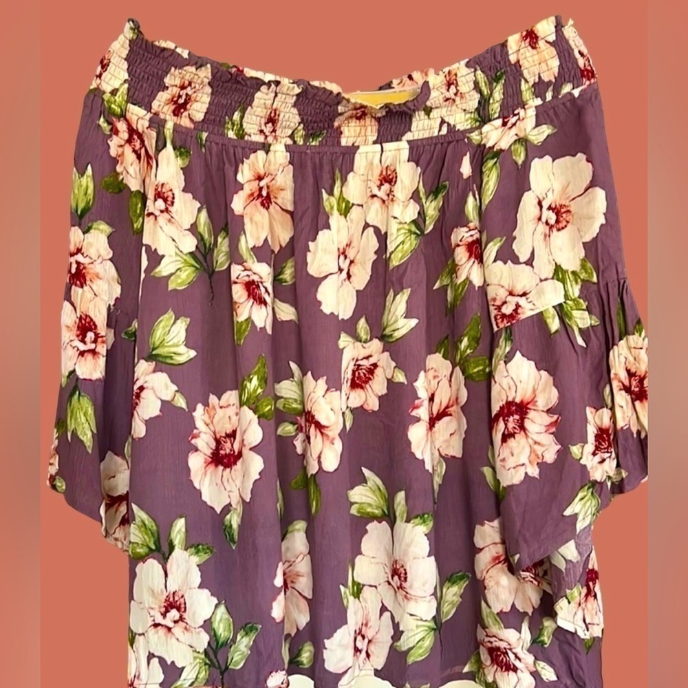 ODDY Purple Floral Off-the-Shoulder Blouse, Size Medium, GUC.